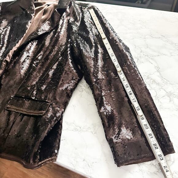 Chico's Size 3 Shining Tux Sheron Jacket Women's Size XL Brown Sequin & Satin - Picture 11 of 12